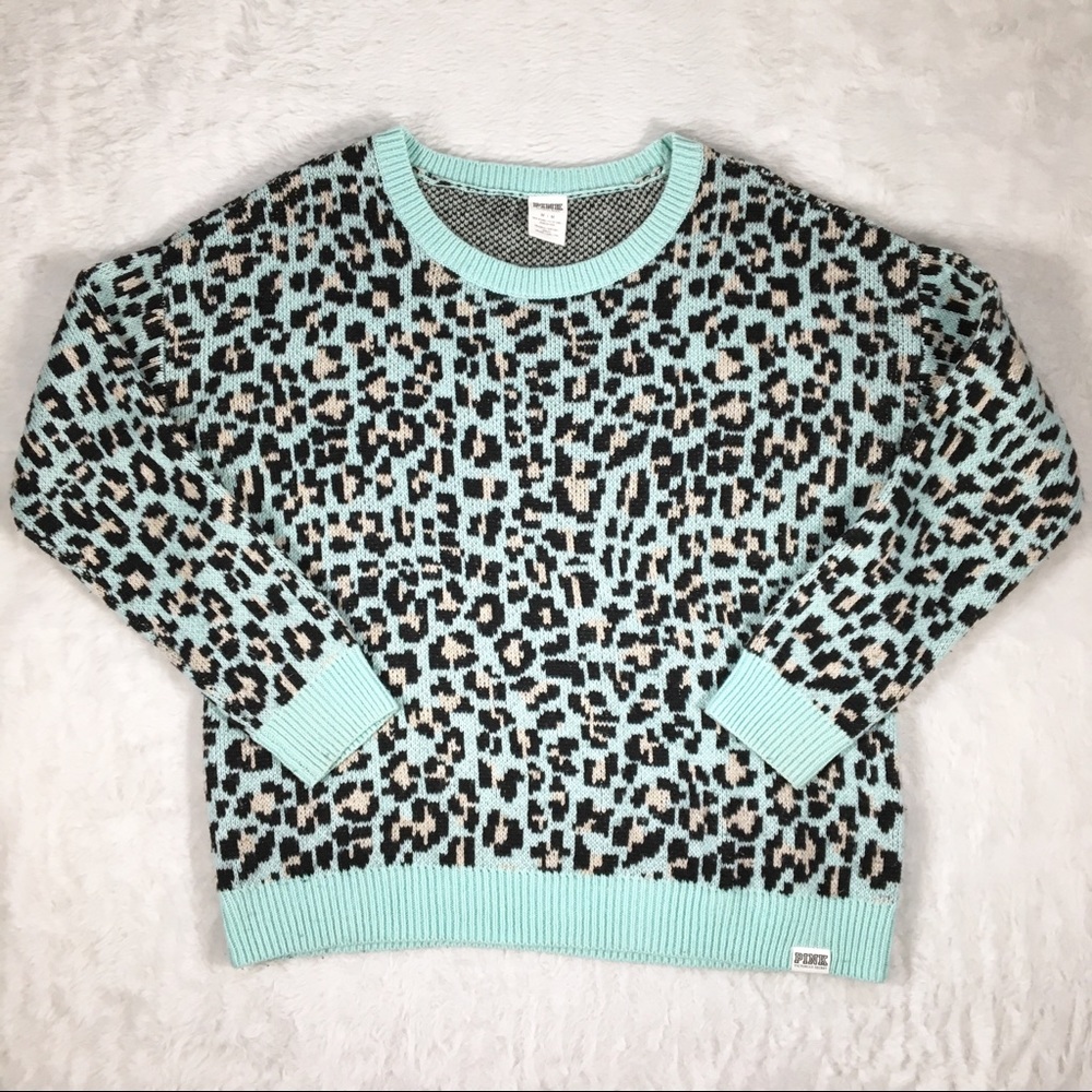 VS PINK ~ Mint Leopard Print Oversized Sweater